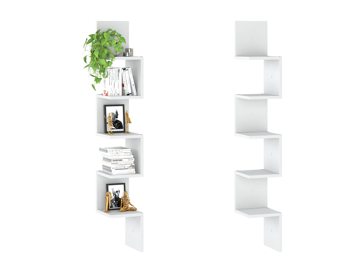 Étagère murale d’angle suspendue blanche – bibliothèque pour livres, jouets, style loft 22x142 cm