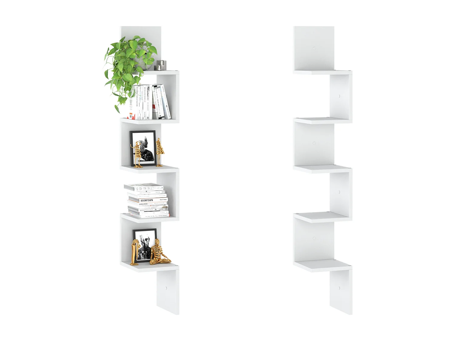 Étagère murale d’angle suspendue blanche – bibliothèque pour livres, jouets, style loft 22x142 cm