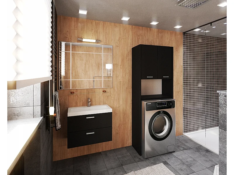 Colonne de salle de bain noir – armoire au-dessus de la machine à laver 64*30*165cm