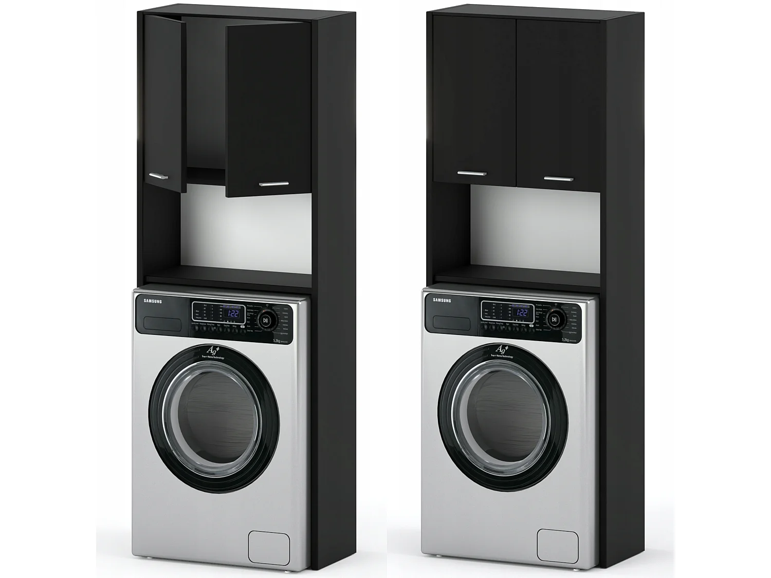 Colonne de salle de bain noir – armoire au-dessus de la machine à laver 64*30*165cm