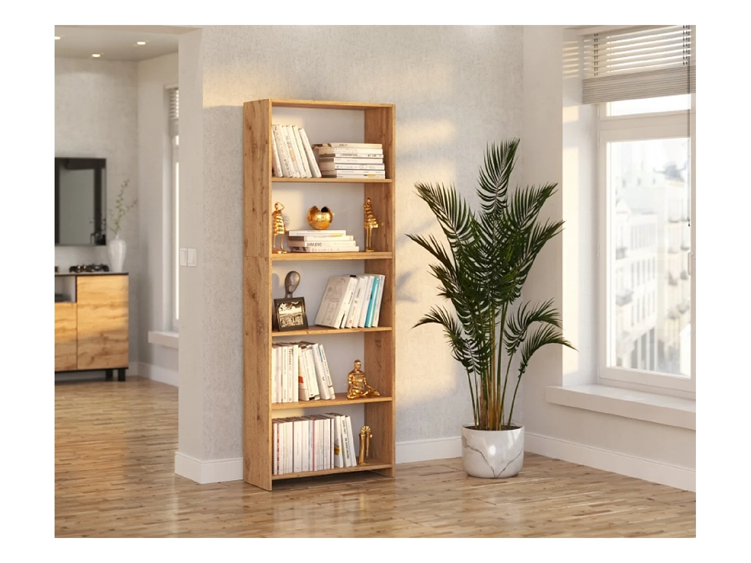 Bibliothèque -Étagère multifonction Chêne Wotan 5 niveaux 70X30x189cm – Pour livres, jouets et accessoires de bureau