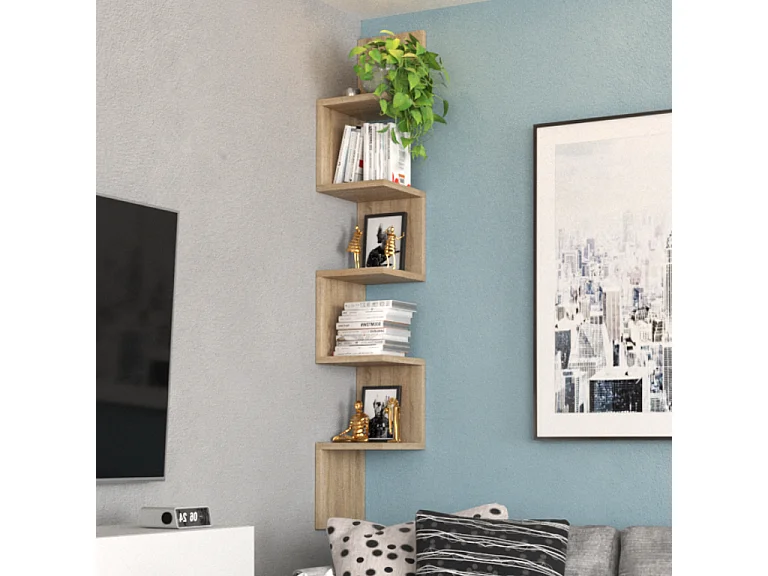 Étagère murale d’angle suspendue Chêne Sonoma – bibliothèque pour livres, jouets, style loft 22x142 cm