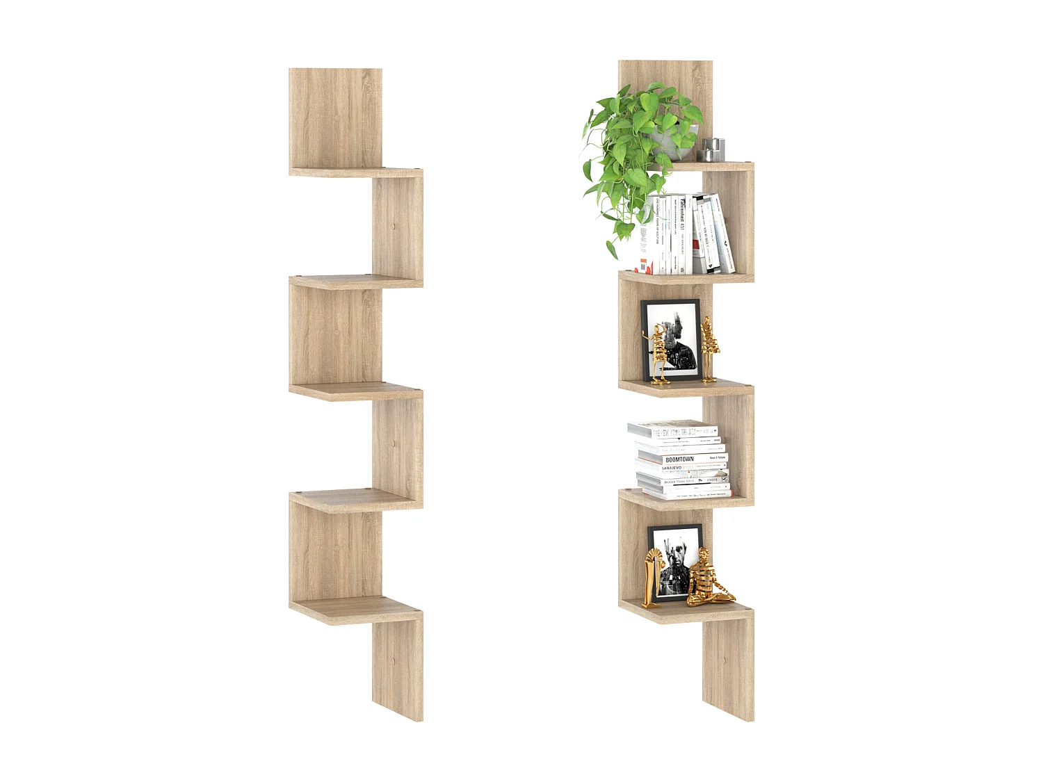 Étagère murale d’angle suspendue Chêne Sonoma – bibliothèque pour livres, jouets, style loft 22x142 cm