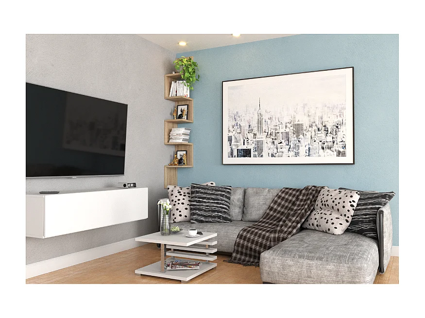 Étagère murale d’angle suspendue Chêne Sonoma – bibliothèque pour livres, jouets, style loft 22x142 cm