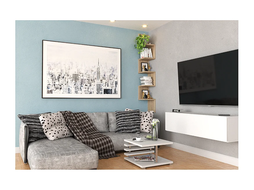 Étagère murale d’angle suspendue Chêne Sonoma – bibliothèque pour livres, jouets, style loft 22x142 cm