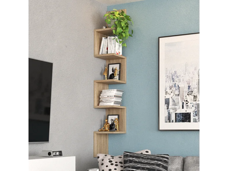 Étagère murale d’angle suspendue Chêne Sonoma – bibliothèque pour livres, jouets, style loft 22x142 cm