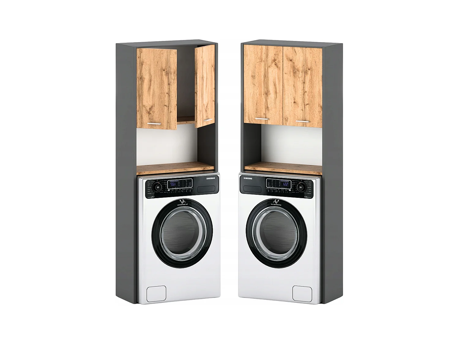 Colonne de salle de bain Gris+ Chêne Wotan   – armoire au-dessus de la machine à laver 64*30*165cm
