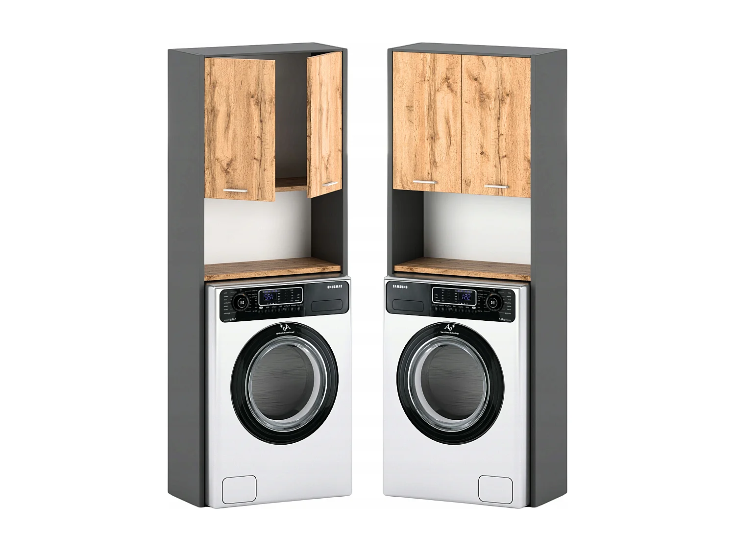 Colonne de salle de bain Gris+ Chêne Wotan   – armoire au-dessus de la machine à laver 64*30*165cm