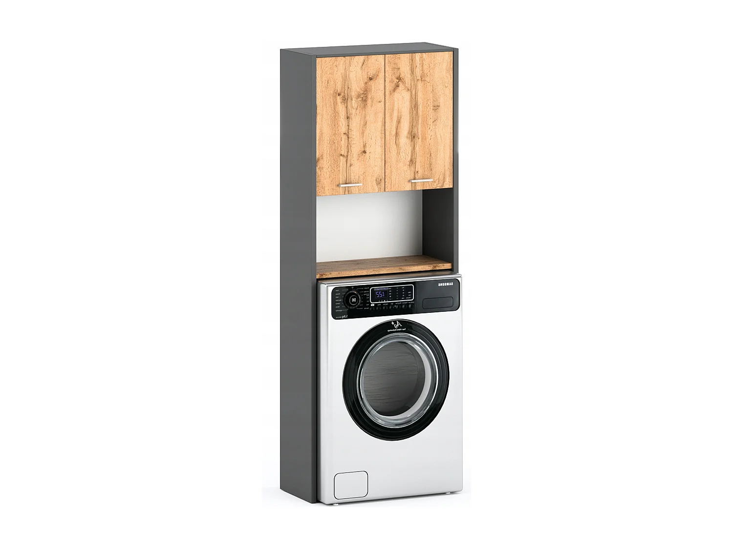 Colonne de salle de bain Gris+ Chêne Wotan   – armoire au-dessus de la machine à laver 64*30*165cm
