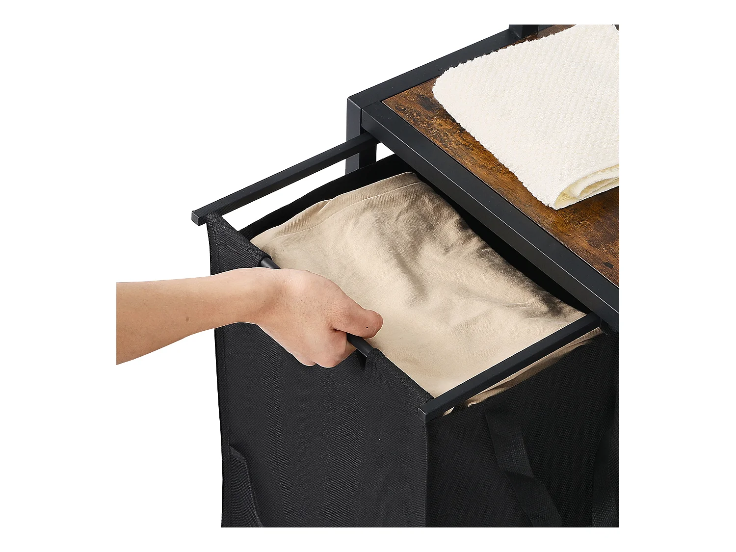 Wäschekorb SucceBuy Wäschesortierer mit 2 Fächern und Ablagen, Schublade und 600D Oxford-Stoffbeuteln – Hängeaufbewahrung für Schmutzwäsche