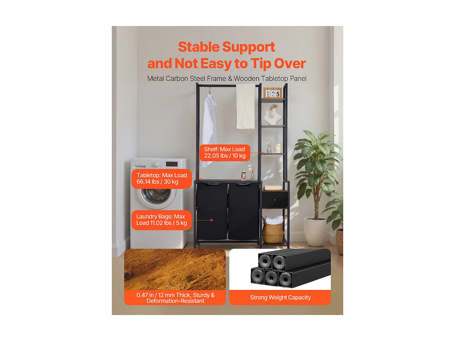 Panier à Linge SucceBuy Trieur de Linge à 2 Compartiments avec Étagères, Tiroir et Sacs en Tissu Oxford 600D, Meuble de Rangement Suspendu pour Vêtements Sales