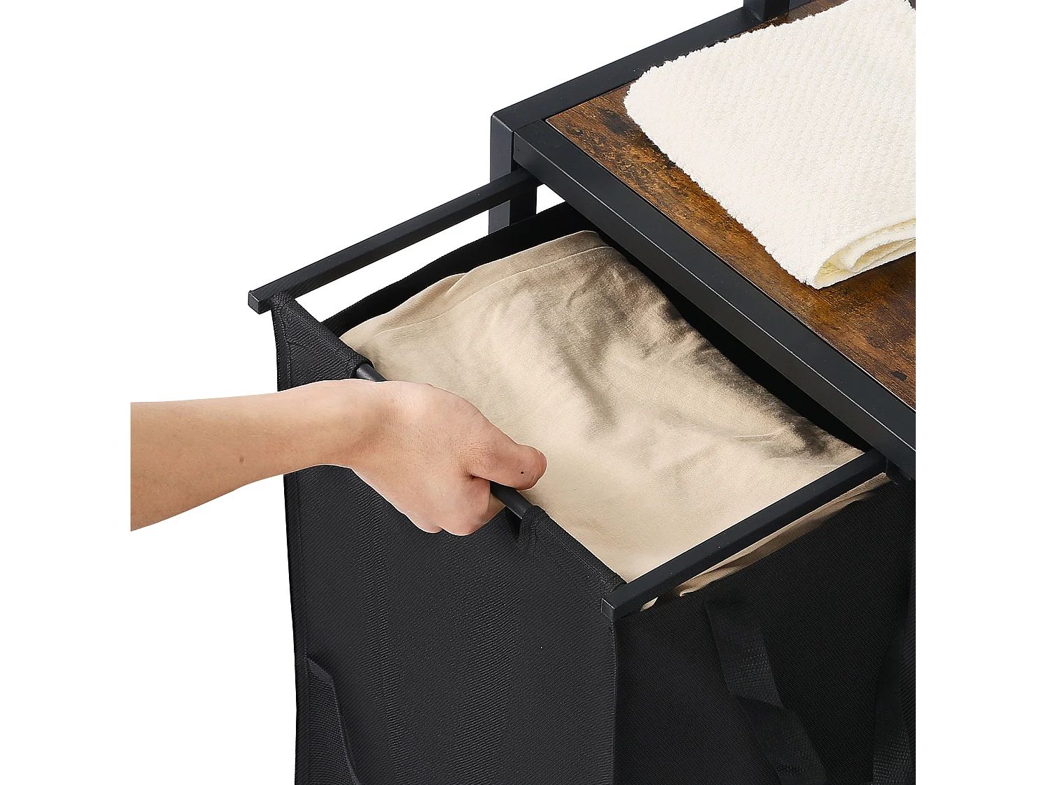 Panier à Linge SucceBuy Trieur de Linge à 2 Compartiments avec Étagères, Tiroir et Sacs en Tissu Oxford 600D, Meuble de Rangement Suspendu pour Vêtements Sales