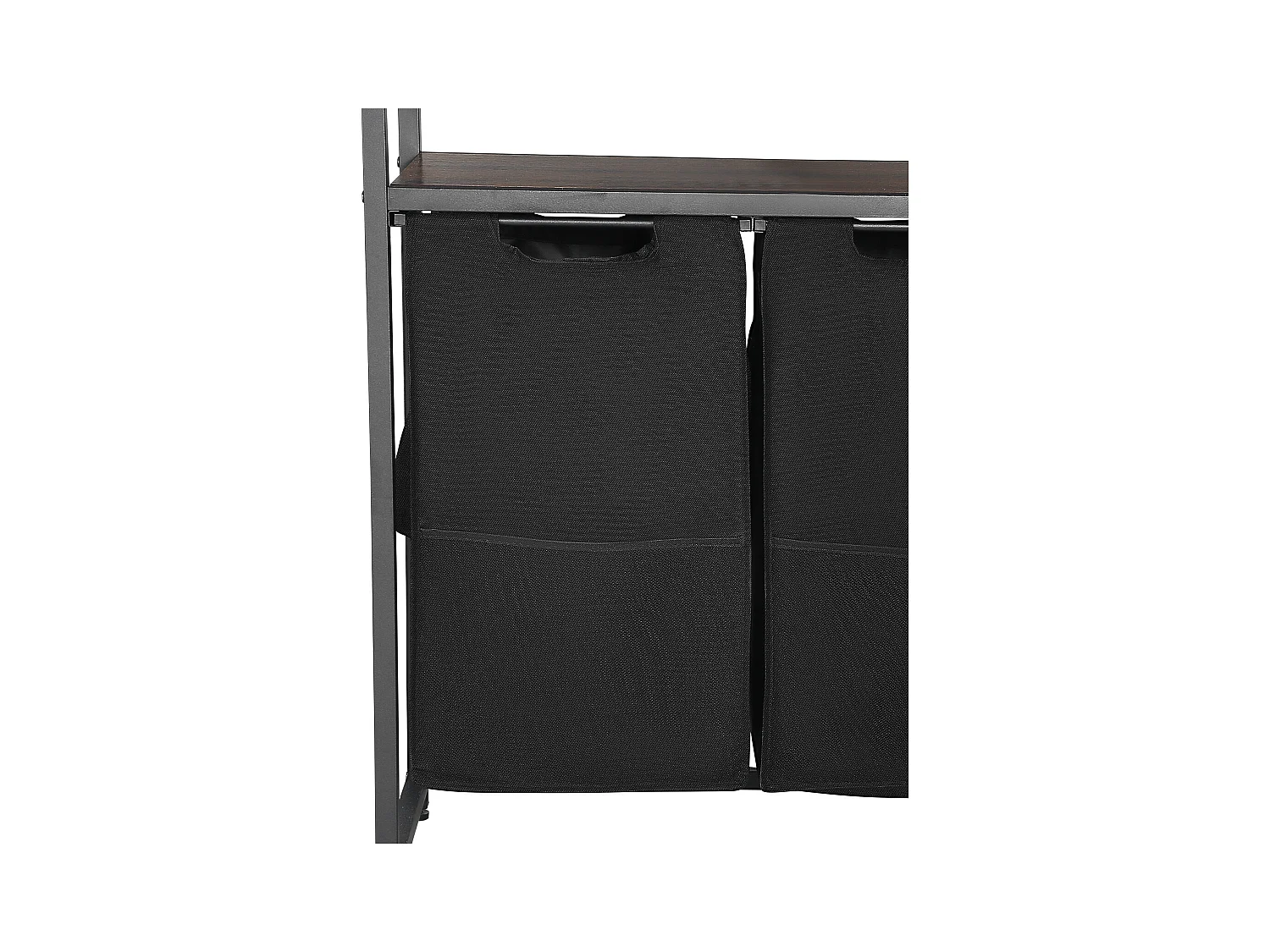 Wäschekorb SucceBuy Wäschesortierer mit 4 Fächern und 2 Fächern, Ablagen, Haken und Stoffbeuteln – Ideal zum Ordnen von Schmutzwäsche in der Waschküche, Schwarz