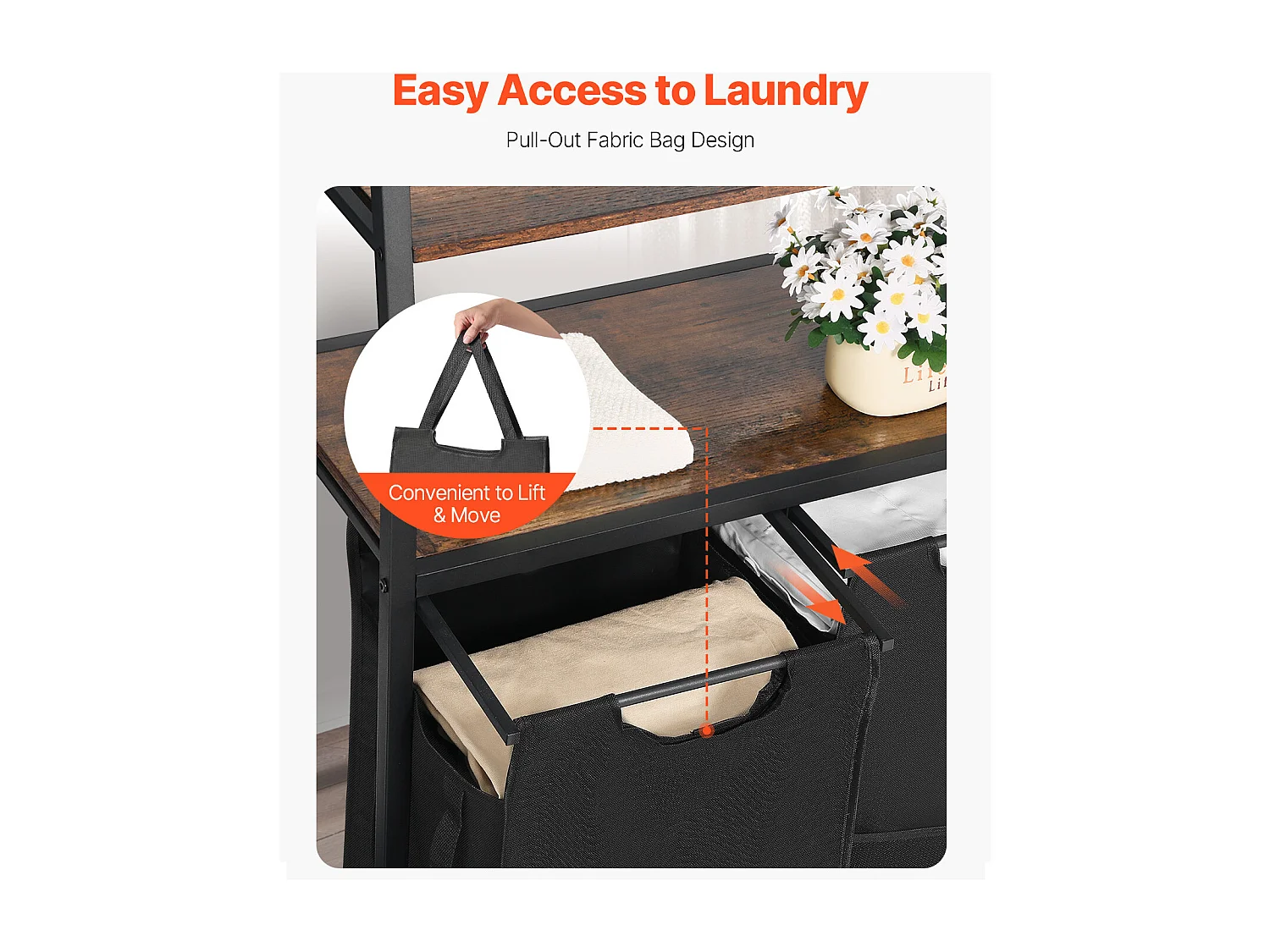 Panier à Linge SucceBuy Trieur de Linge à 4 Niveaux avec 2 Compartiments, Étagères, Crochets et Sacs en Tissu Oxford 600D, pour Organiser les Vêtements Sales Dans