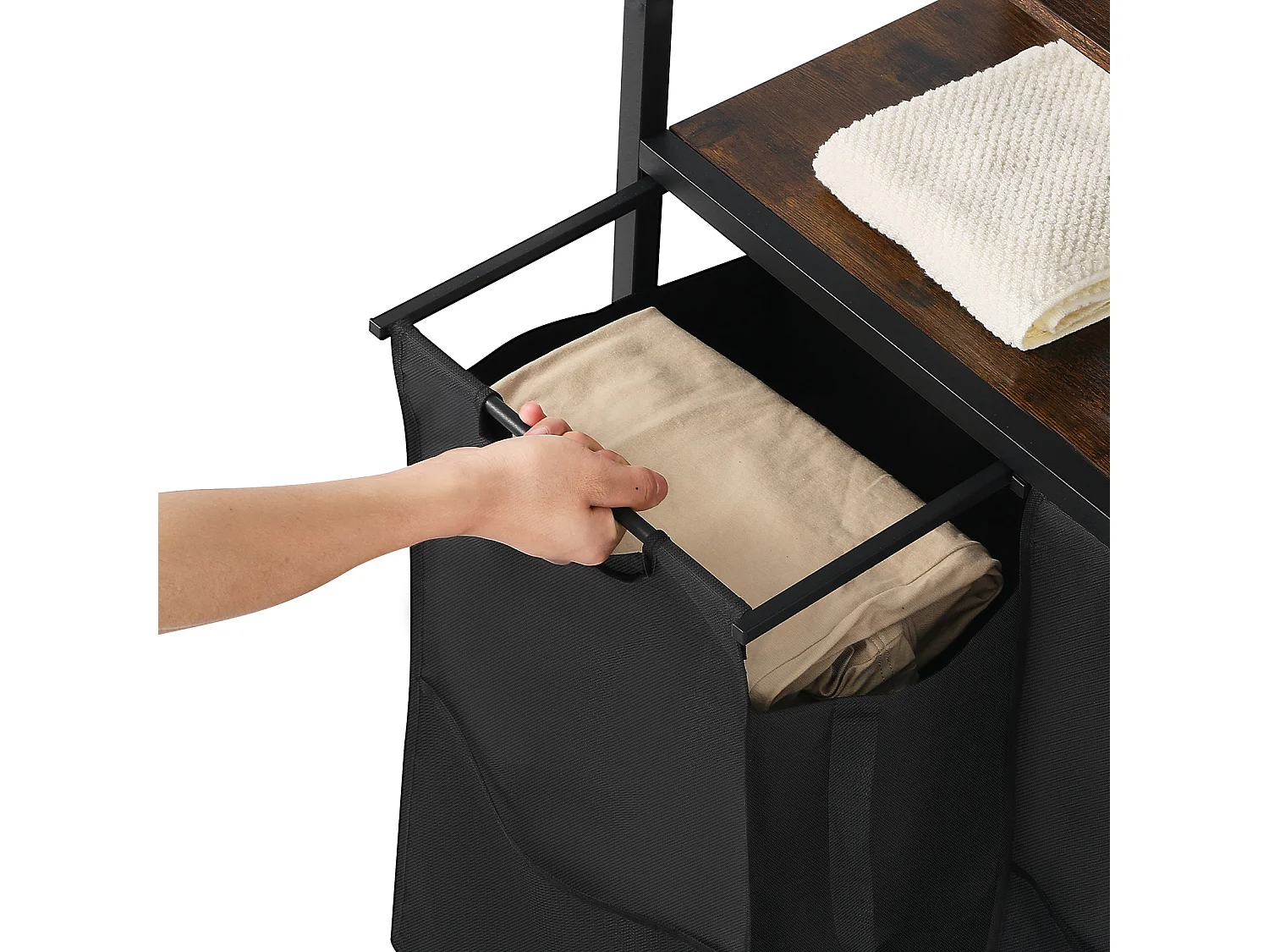 Panier à Linge SucceBuy Trieur de Linge à 4 Niveaux avec 2 Compartiments, Étagères, Crochets et Sacs en Tissu Oxford 600D, pour Organiser les Vêtements Sales Dans