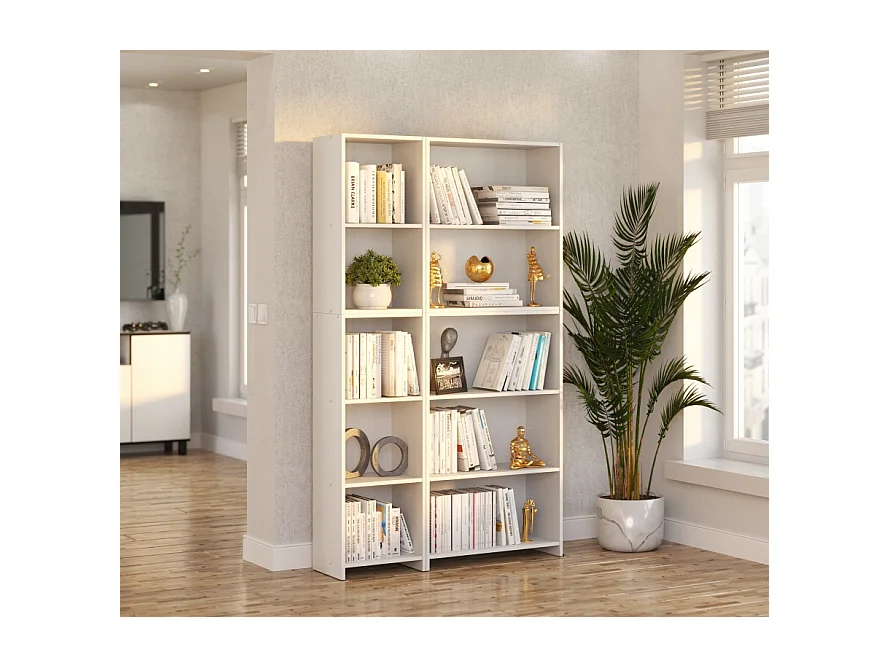 Bibliothèque - Étagère multifonction blanche 5 niveaux 10étagères 110X30x189cm – Pour livres, jouets et accessoires de bureau