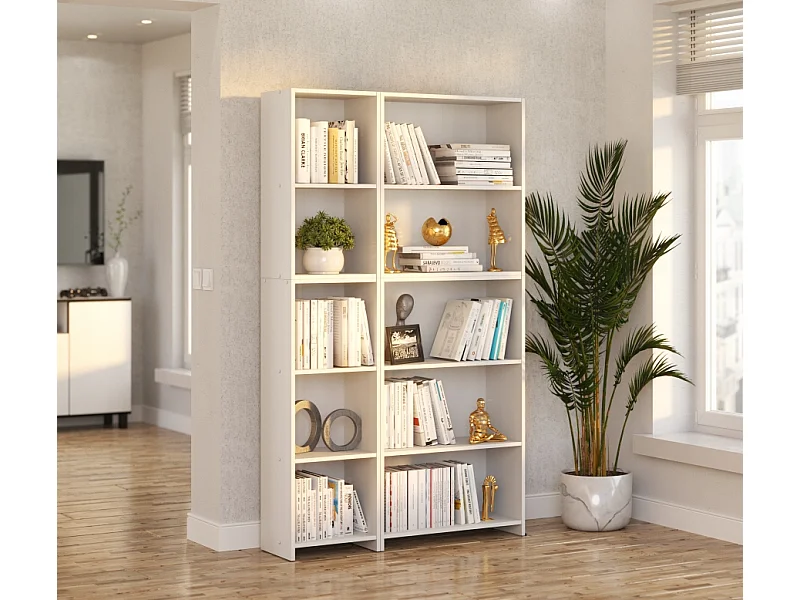 Bibliothèque - Étagère multifonction blanche 5 niveaux 10étagères 110X30x189cm – Pour livres, jouets et accessoires de bureau