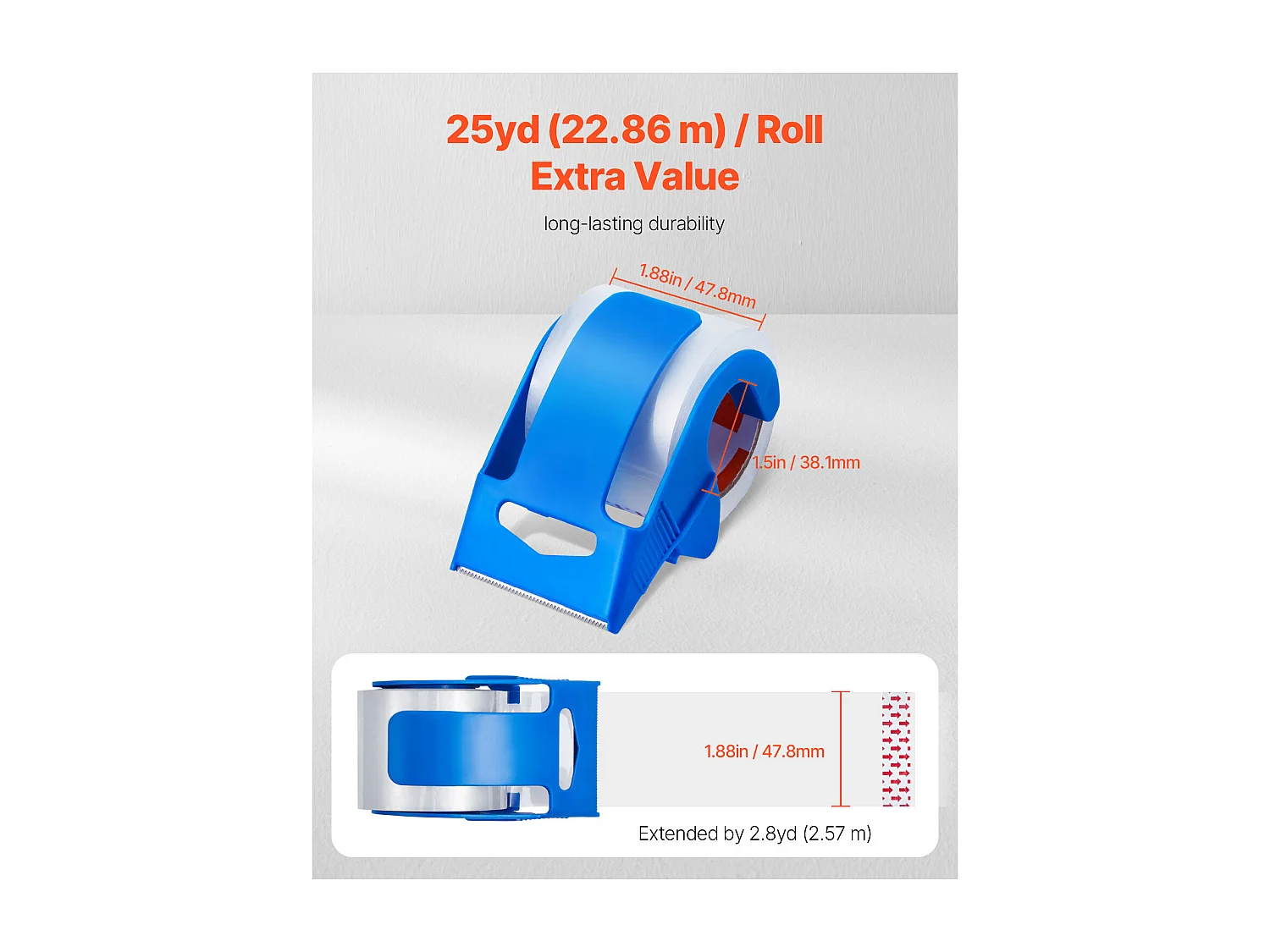 Ruban Adhésif SucceBuy d'Emballage Transparent avec Distributeur Lot de 622,86 m x 47,8 mm x 0,068 mm Noyau 38,1 mm Ruban d'Emballage Robuste