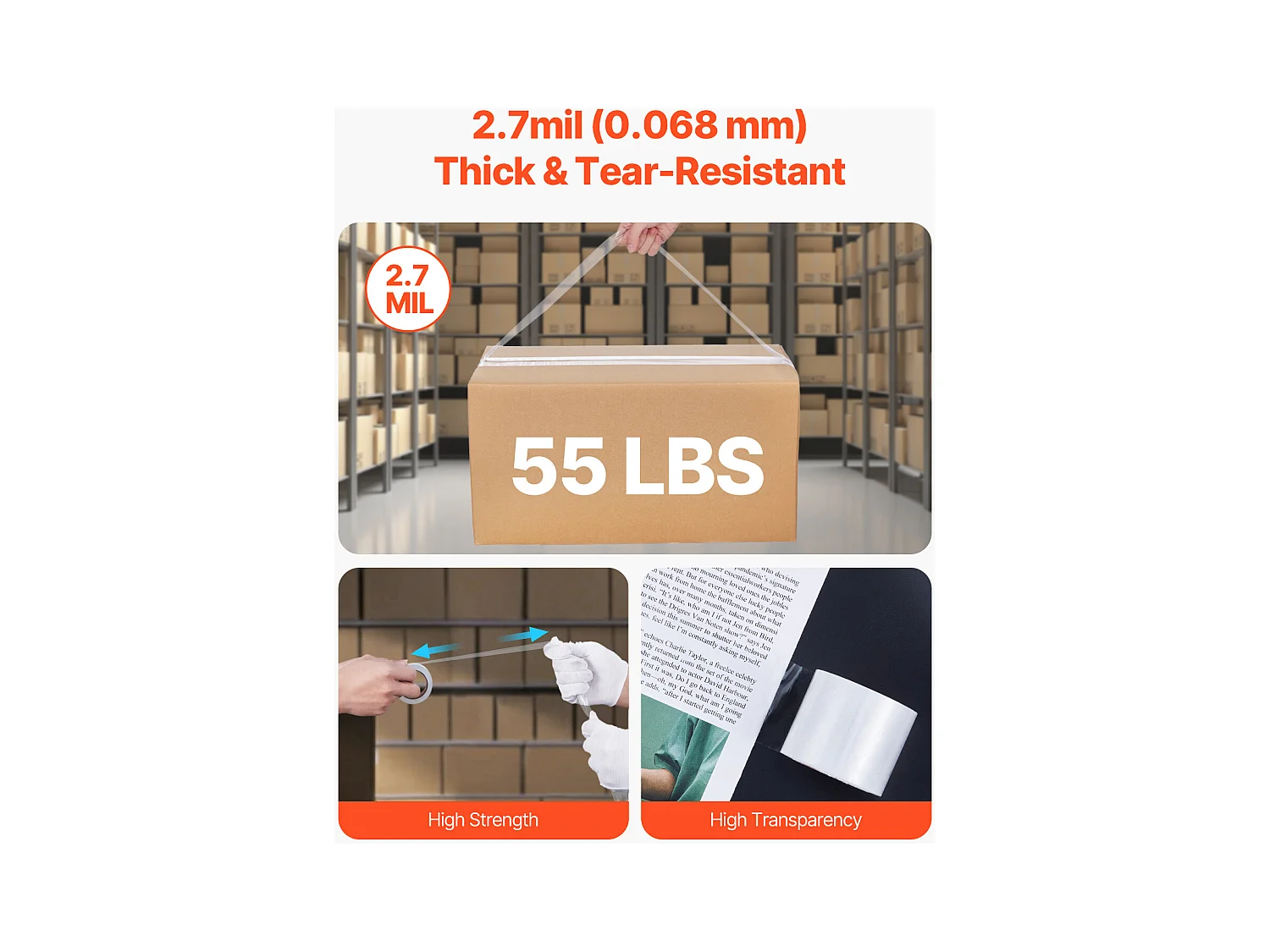 Fita Adesiva SucceBuy de Embalagem Transparente com Dispensador Pacote de 622,86 m x 47,8 mm x 0,068 mm Núcleo 38,1 mm Fita de Embalagem Resistente