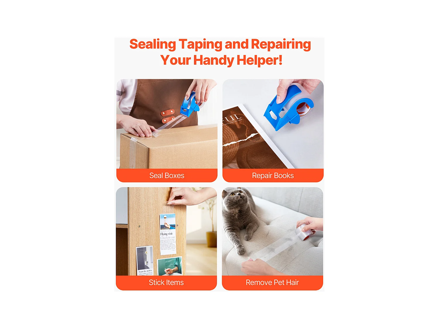 Fita Adesiva SucceBuy de Embalagem Transparente com Dispensador Pacote de 622,86 m x 47,8 mm x 0,068 mm Núcleo 38,1 mm Fita de Embalagem Resistente