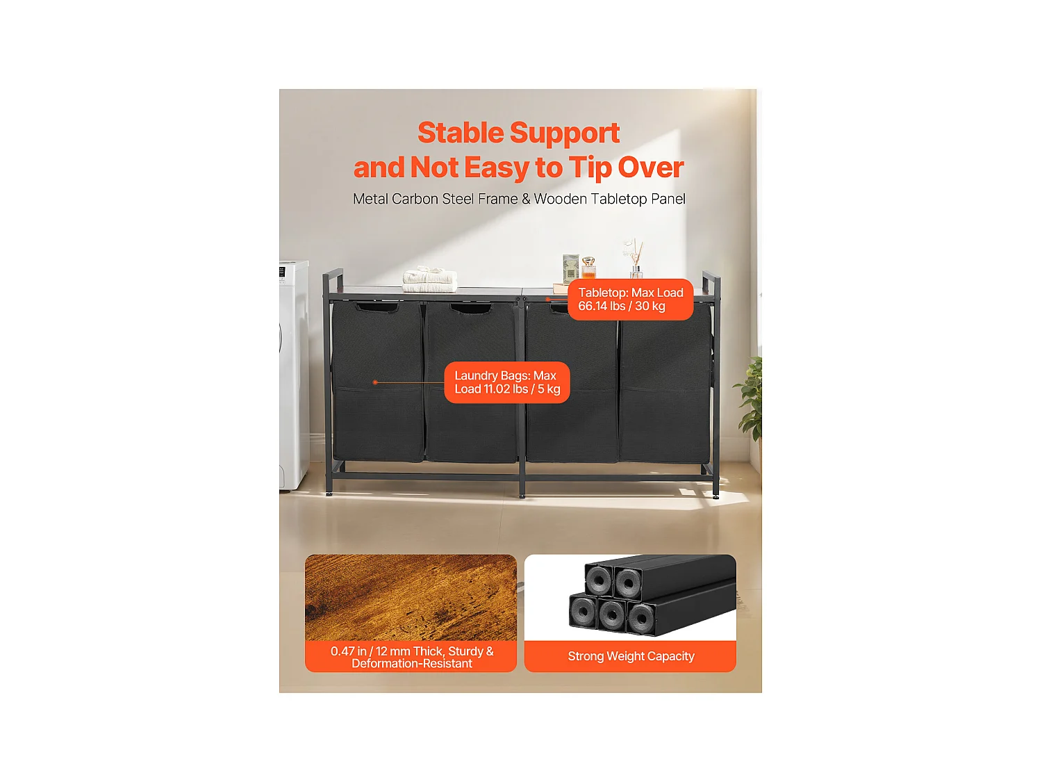 Wäschekorb SucceBuy Wäschesammler mit 4 Fächern, Wäsche-Organizer mit Herausnehmbaren Beuteln aus 600D Oxford-Gewebe, Metallrahmen und Holzdeckel