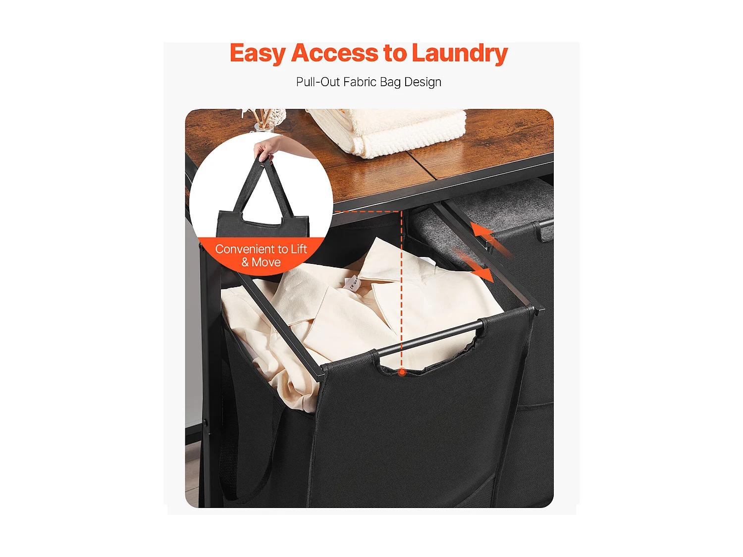 Panier à Linge SucceBuy Panier à Linge à 4 Compartiments, Organisateur de Linge avec Sacs Amovibles en Tissu Oxford 600D, Structure Métallique et Plateau en Bois