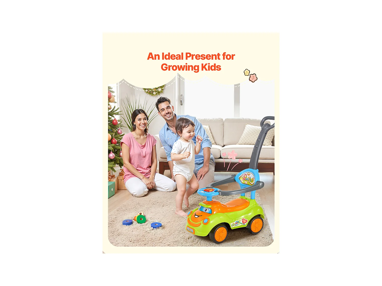 Kinderfahrzeug SucceBuy 19 bis 36 Monate, Schiebeauto für Kleinkinder, Belastung 25 kg, mit Schutzbügel, Griff, Stauraum unter Sitz, für Jungen