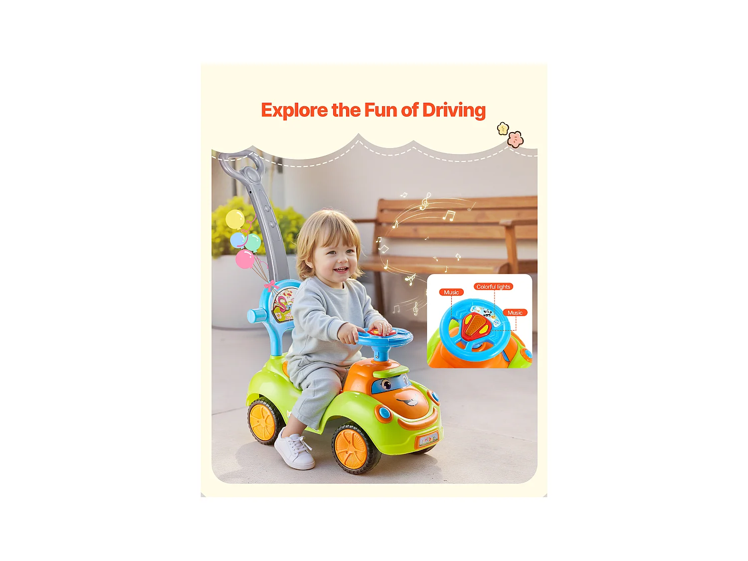 Kinderfahrzeug SucceBuy 19 bis 36 Monate, Schiebeauto für Kleinkinder, Belastung 25 kg, mit Schutzbügel, Griff, Stauraum unter Sitz, für Jungen