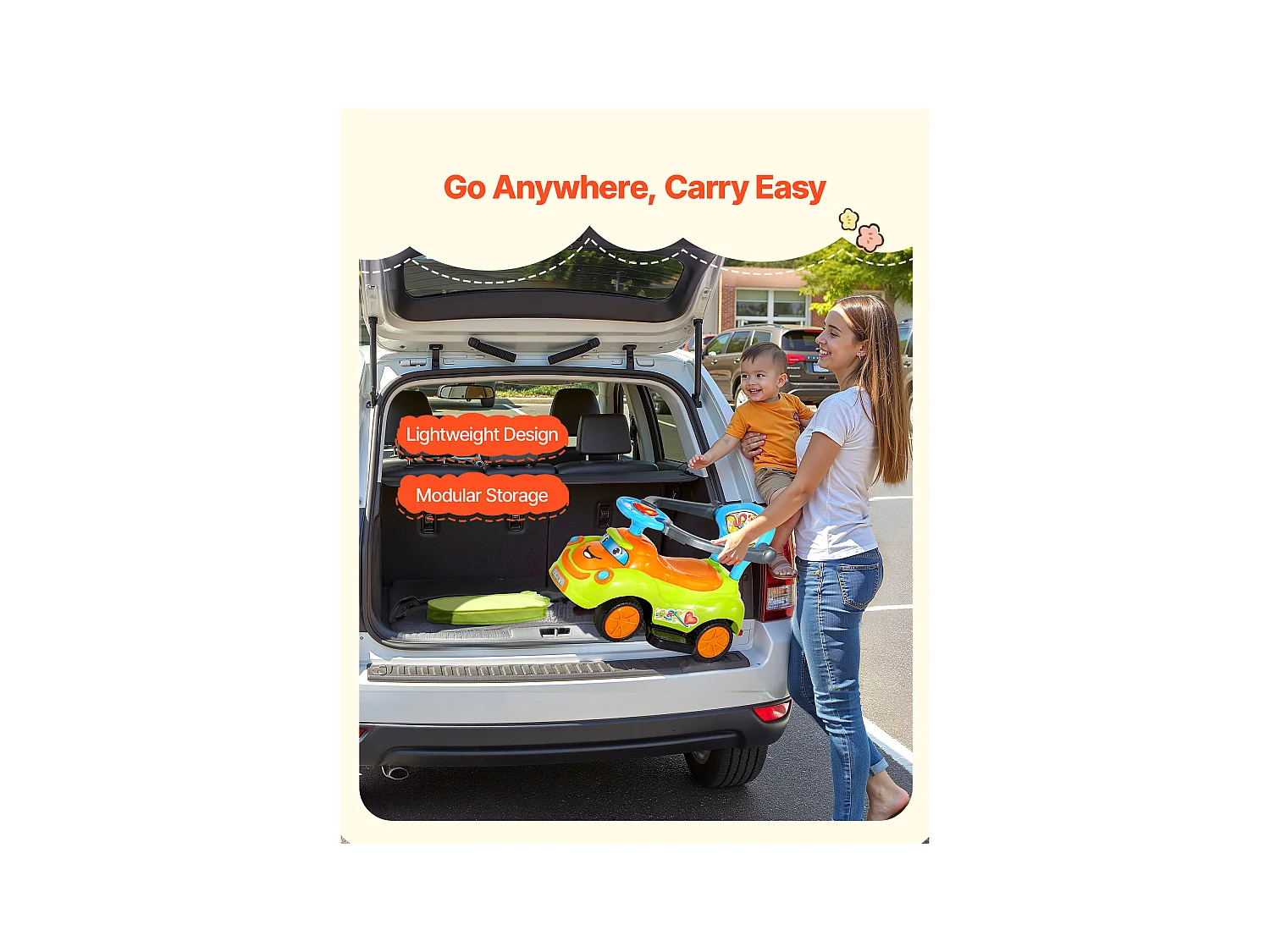 Kinderfahrzeug SucceBuy 19 bis 36 Monate, Schiebeauto für Kleinkinder, Belastung 25 kg, mit Schutzbügel, Griff, Stauraum unter Sitz, für Jungen