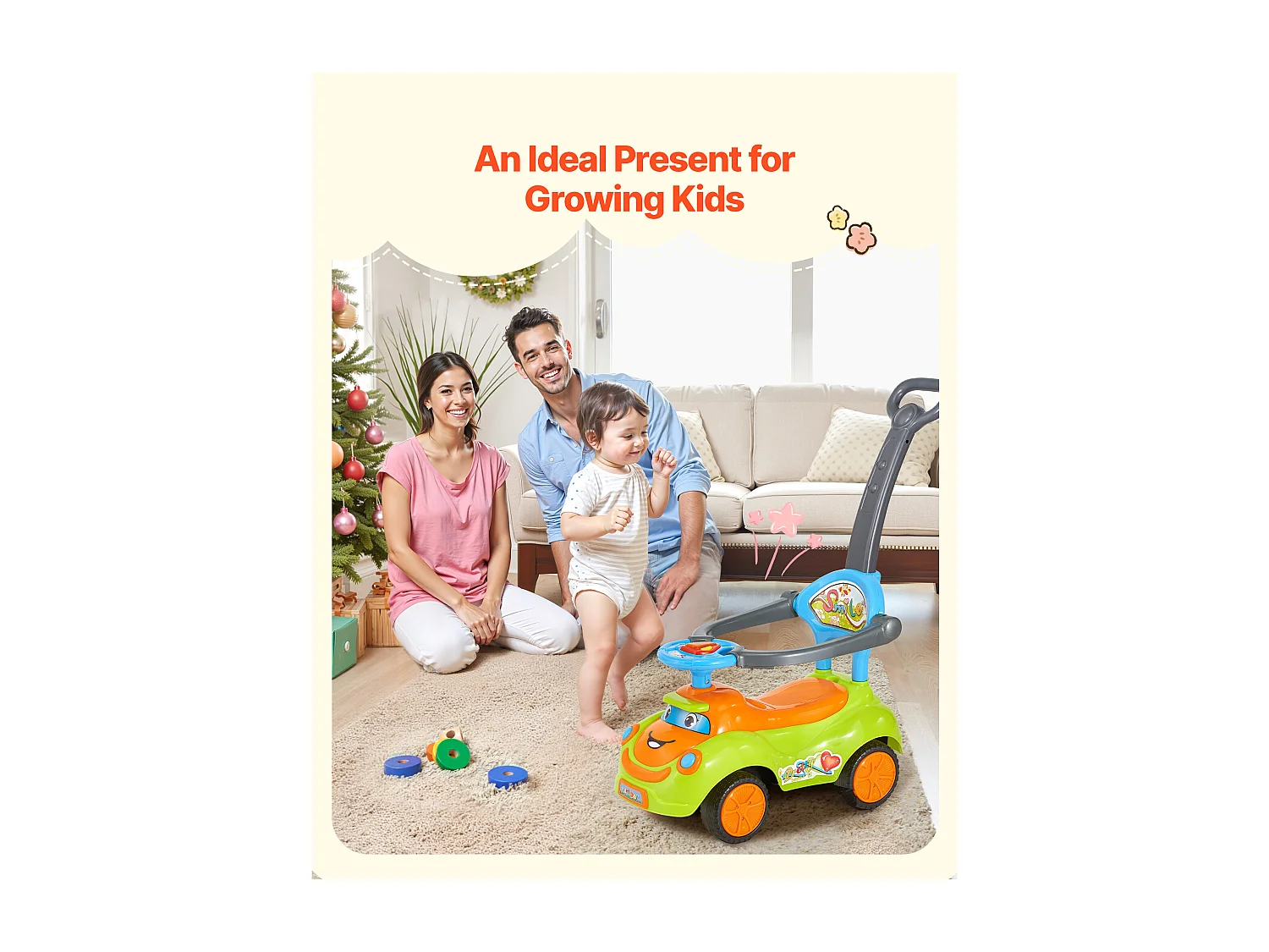 Porteur Auto Enfants SucceBuy 19 à 36 Mois, Voiture à Pousser pour Tout-petits, Charge 25 kg, avec Garde-corps, Poignée, Rangement sous Siège, pour Garçons