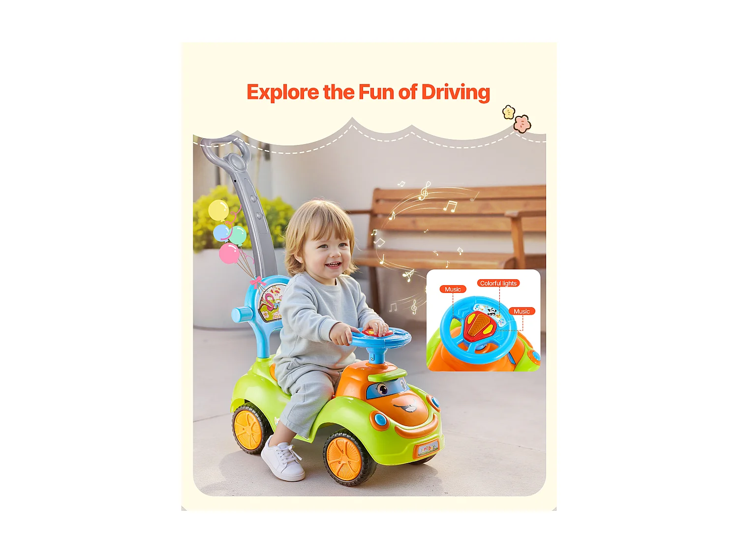 Porteur Auto Enfants SucceBuy 19 à 36 Mois, Voiture à Pousser pour Tout-petits, Charge 25 kg, avec Garde-corps, Poignée, Rangement sous Siège, pour Garçons