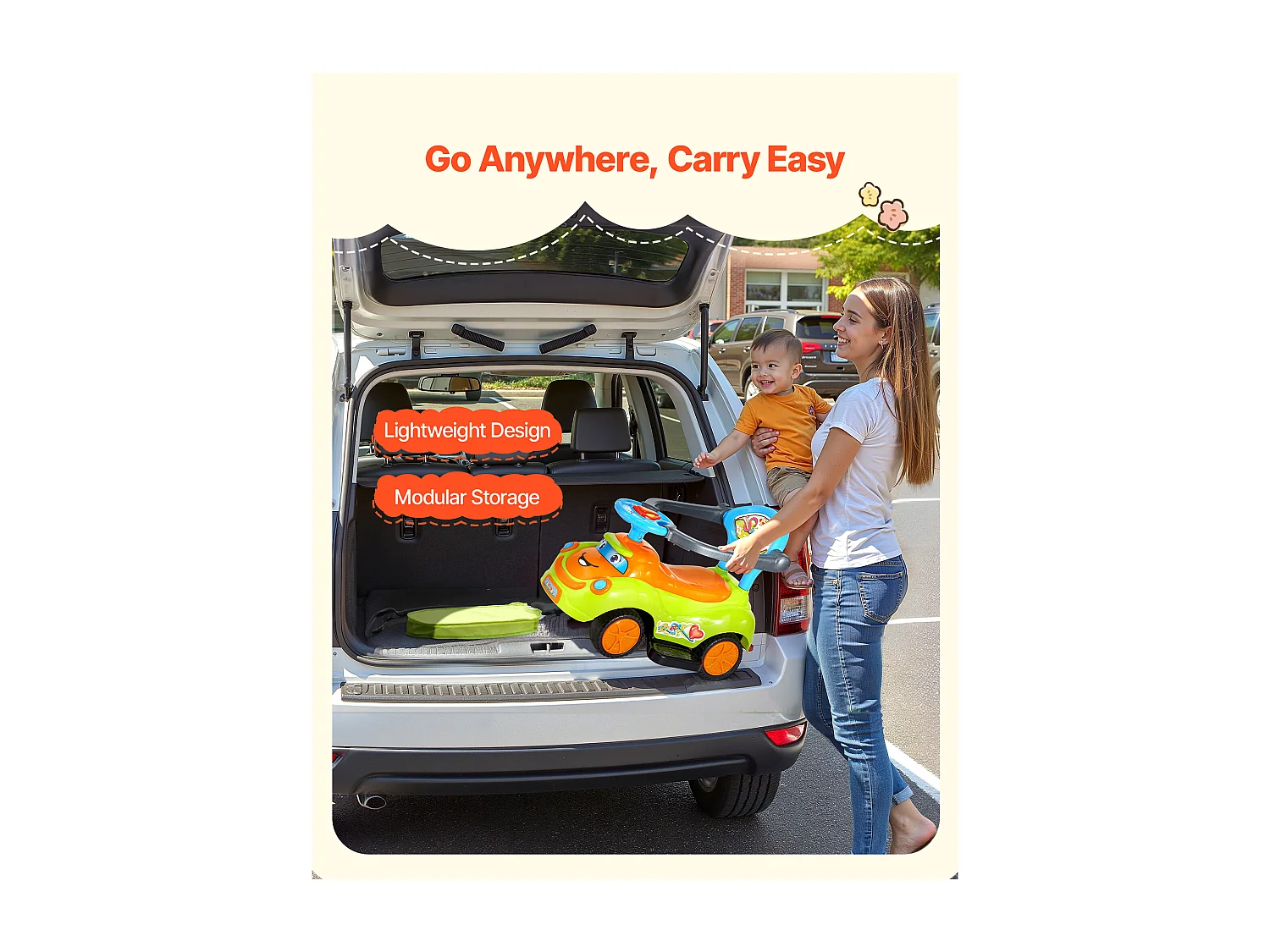 Porteur Auto Enfants SucceBuy 19 à 36 Mois, Voiture à Pousser pour Tout-petits, Charge 25 kg, avec Garde-corps, Poignée, Rangement sous Siège, pour Garçons