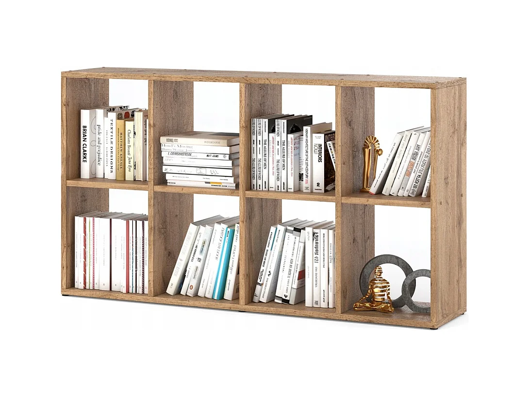 Bibliothèque Chêne Wotan – organisateur avec 8 grandes étagères en bois pour jouets 129x29x74cm