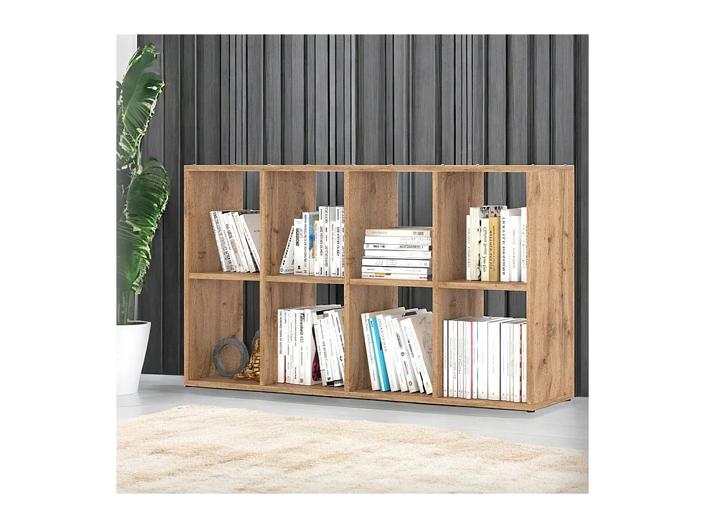 Bibliothèque Chêne Wotan – organisateur avec 8 grandes étagères en bois pour jouets 129x29x74cm