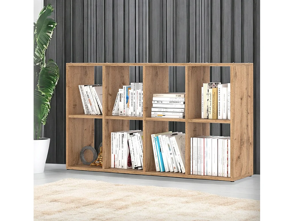 Bibliothèque Chêne Wotan – organisateur avec 8 grandes étagères en bois pour jouets 129x29x74cm