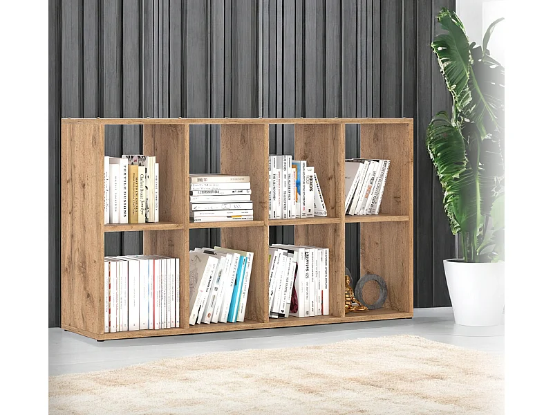 Bibliothèque Chêne Wotan – organisateur avec 8 grandes étagères en bois pour jouets 129x29x74cm