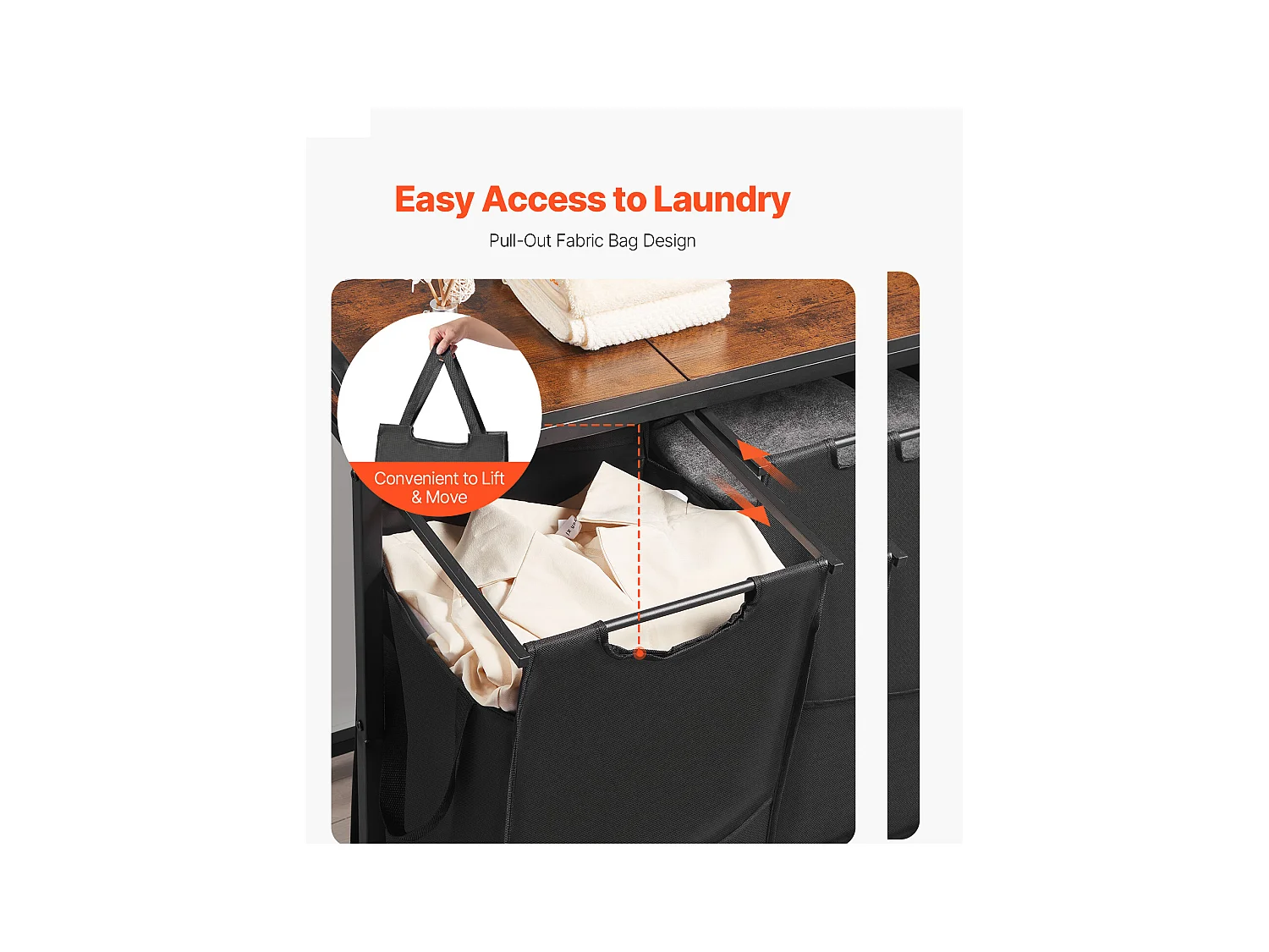 Wäschekorb SucceBuy Wäschesammler mit 3 Fächern, Wäsche-Organizer mit Herausnehmbaren Beuteln aus 600D Oxford-Gewebe, Metallrahmen und Holzdeckel