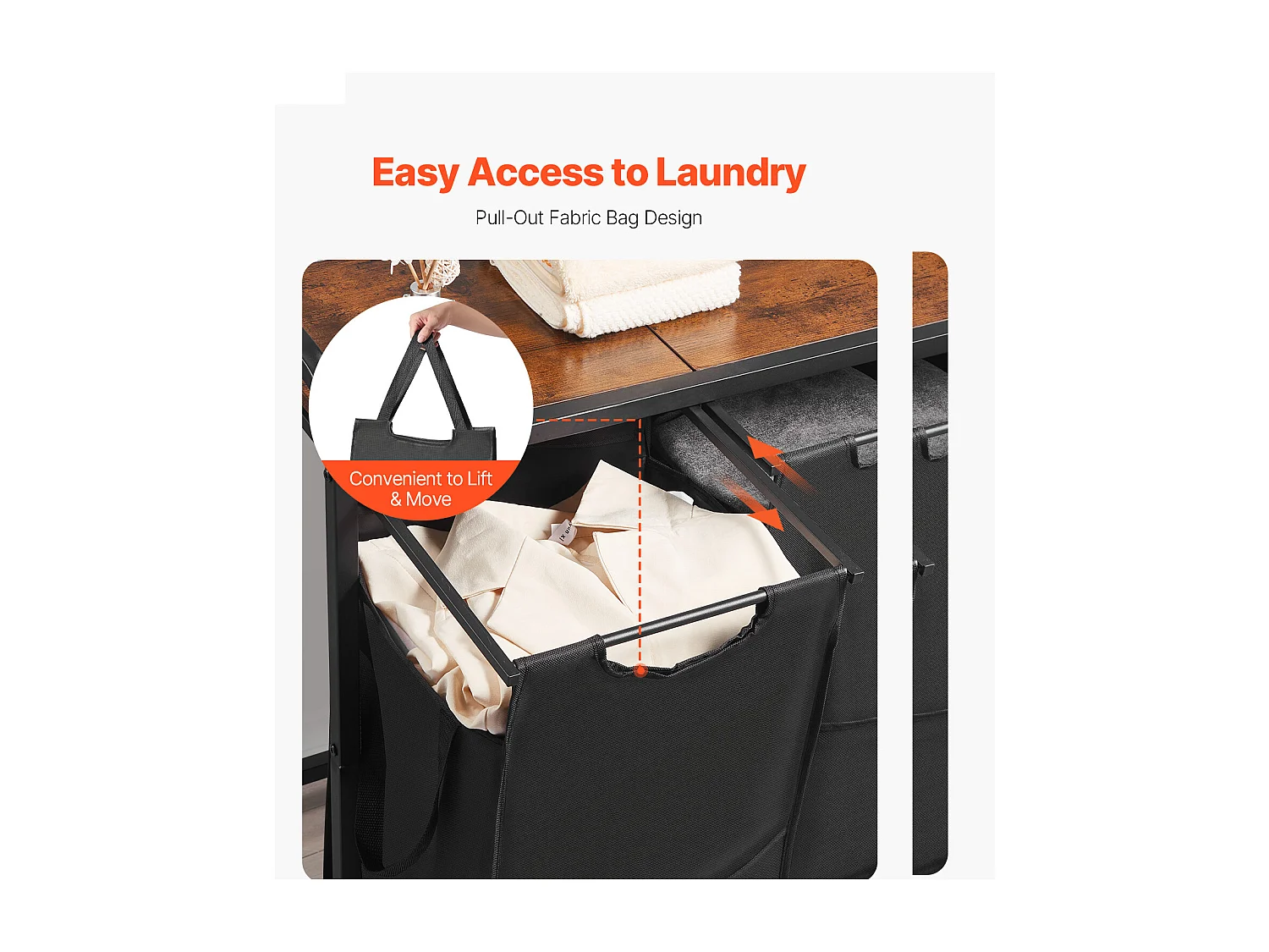 Panier à Linge SucceBuy Panier à Linge à 3 Compartiments, Organisateur de Linge avec Sacs Amovibles en Tissu Oxford 600D, Structure Métallique et Plateau en Bois