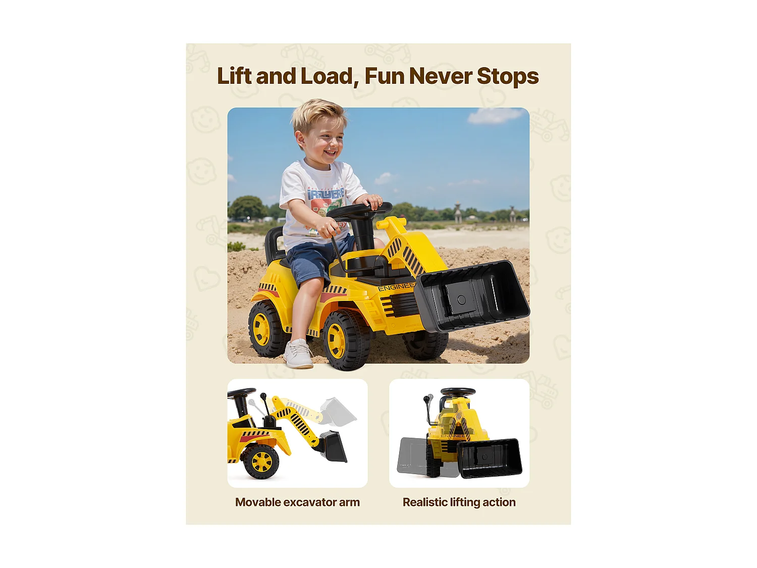 Porteur Auto Enfants SucceBuy 19 à 36 Mois, Voiture à Pousser pour Tout-petits, Capacité Charge 25 kg, Chargeuse Porteur avec Musique, pour Garçons