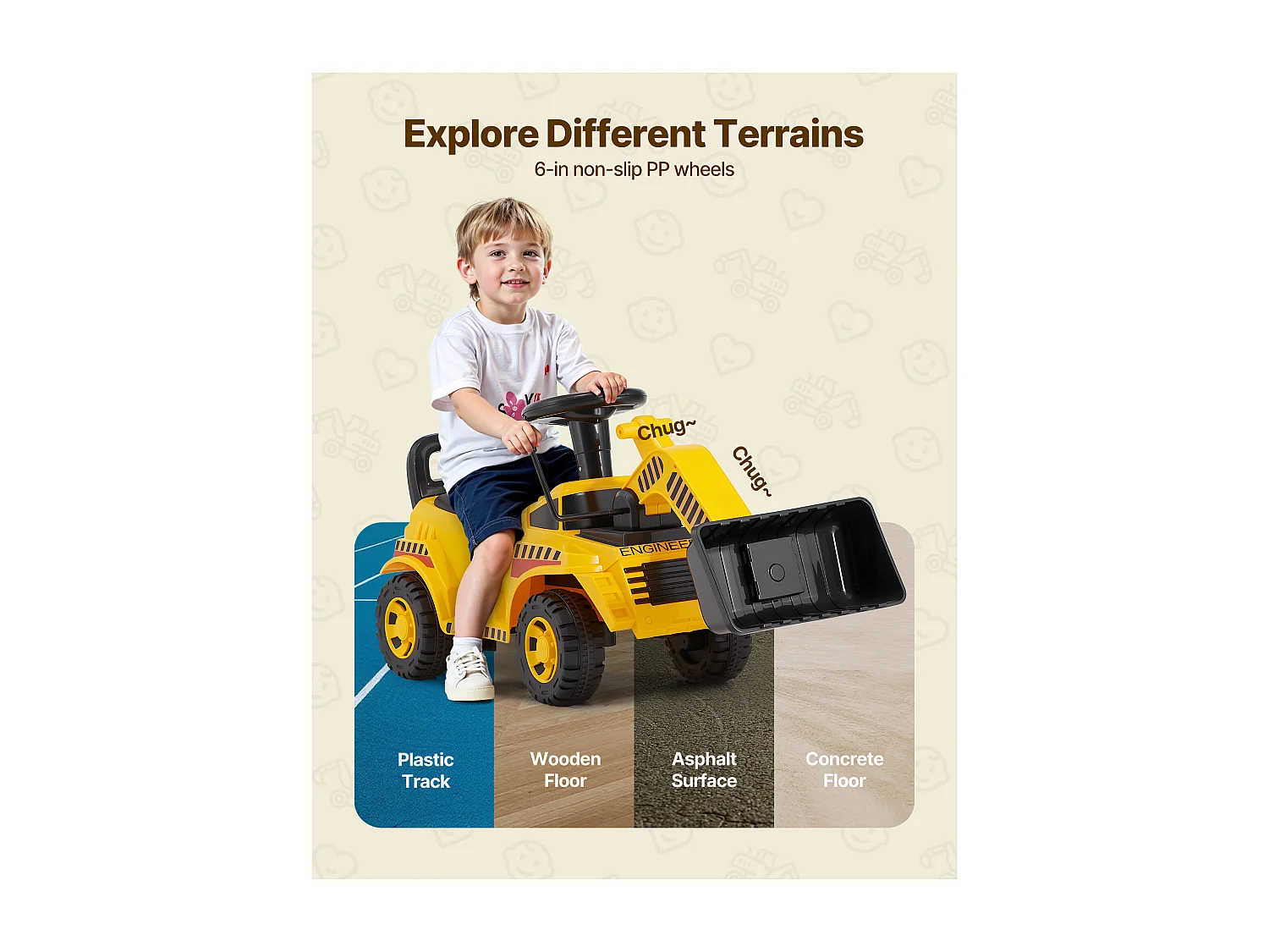 Porteur Auto Enfants SucceBuy 19 à 36 Mois, Voiture à Pousser pour Tout-petits, Capacité Charge 25 kg, Chargeuse Porteur avec Musique, pour Garçons