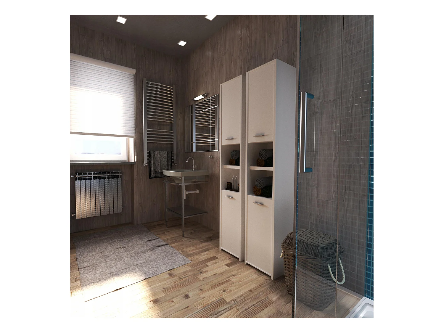 Colonne de salle de bain blanche mat 30x30x165cmm – armoire de salle de bain sur pied, meuble de rangement