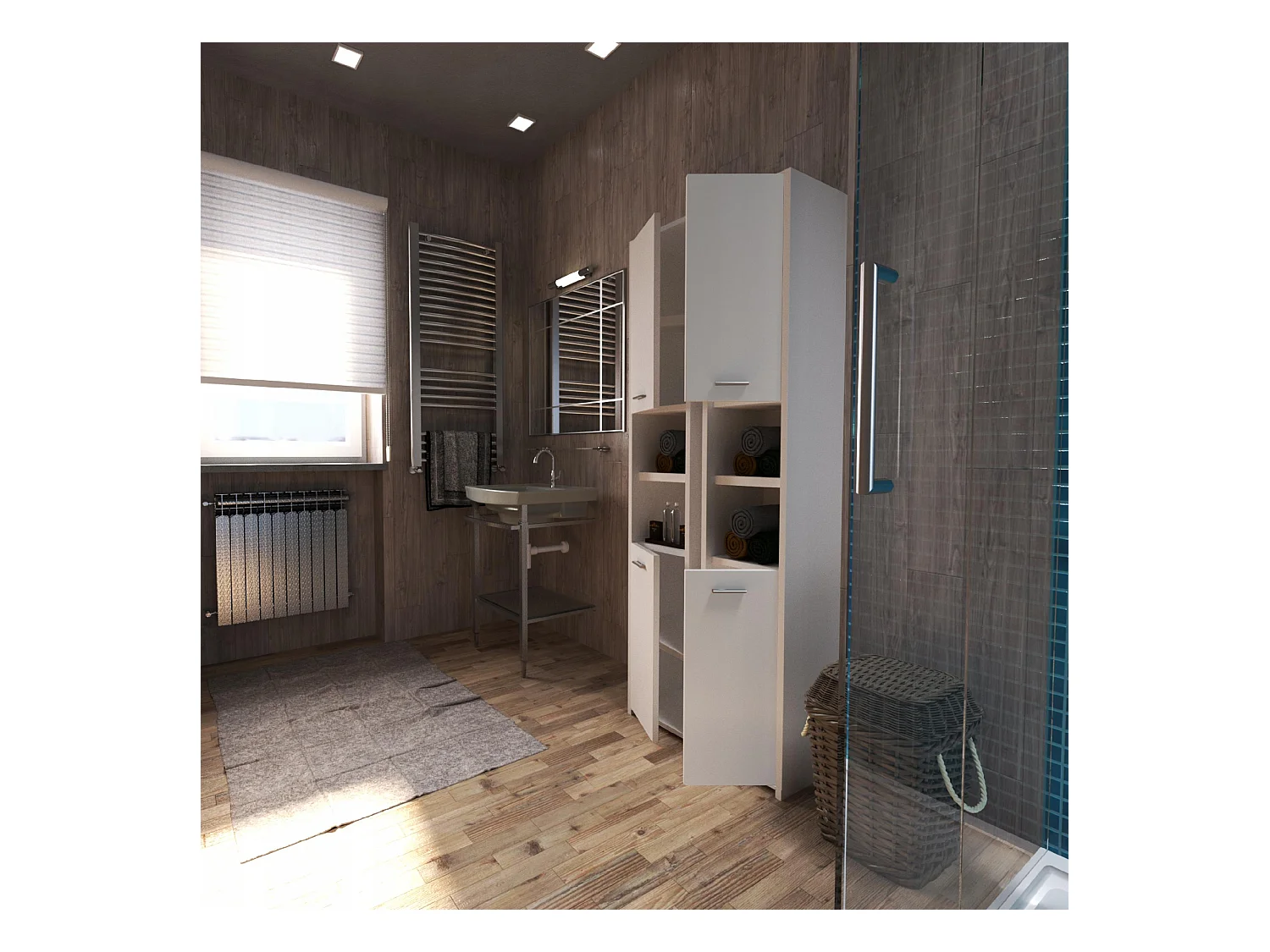 Colonne de salle de bain blanche mat 30x30x165cmm – armoire de salle de bain sur pied, meuble de rangement