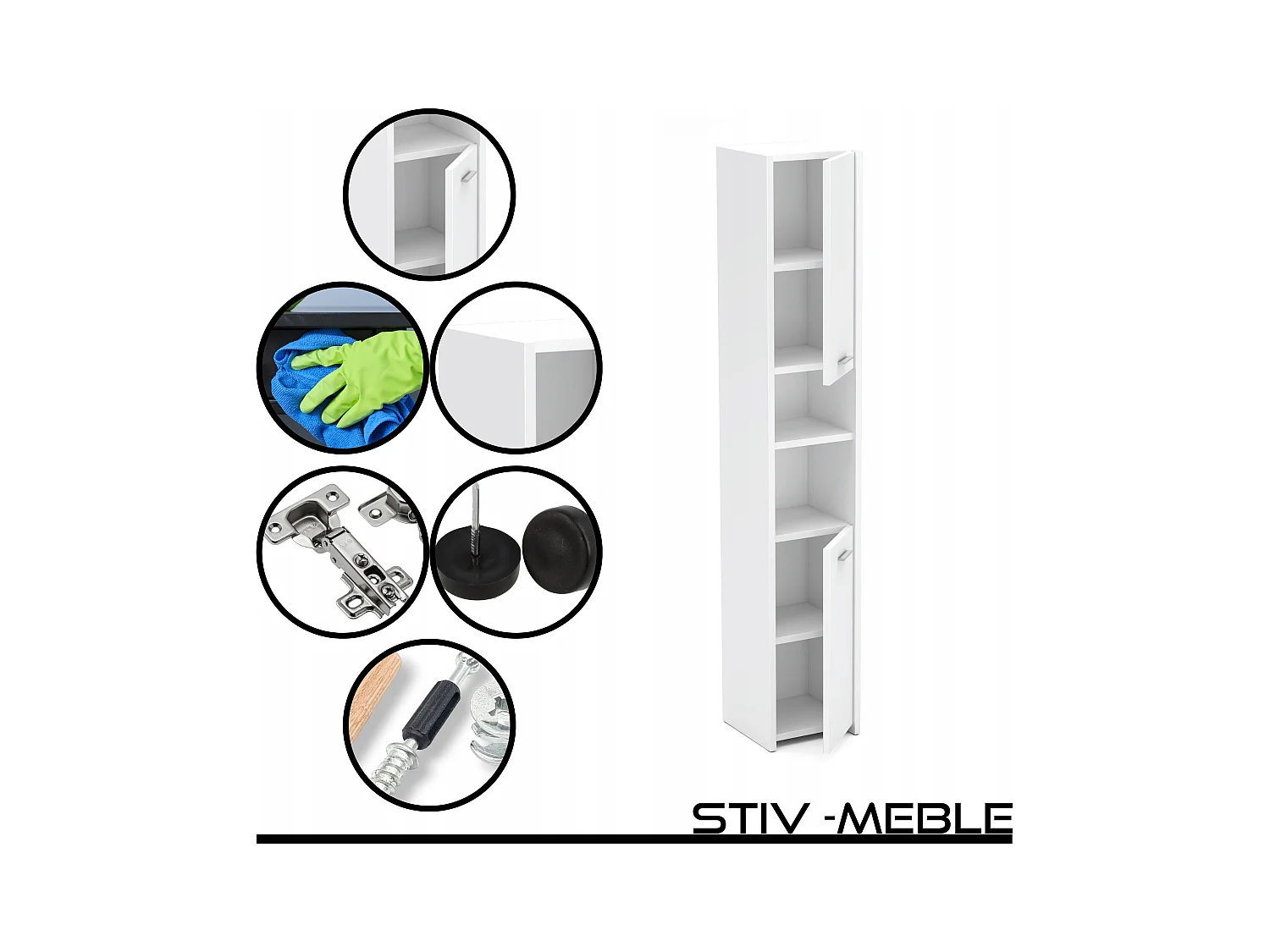 Colonne de salle de bain blanche mat 30x30x165cmm – armoire de salle de bain sur pied, meuble de rangement