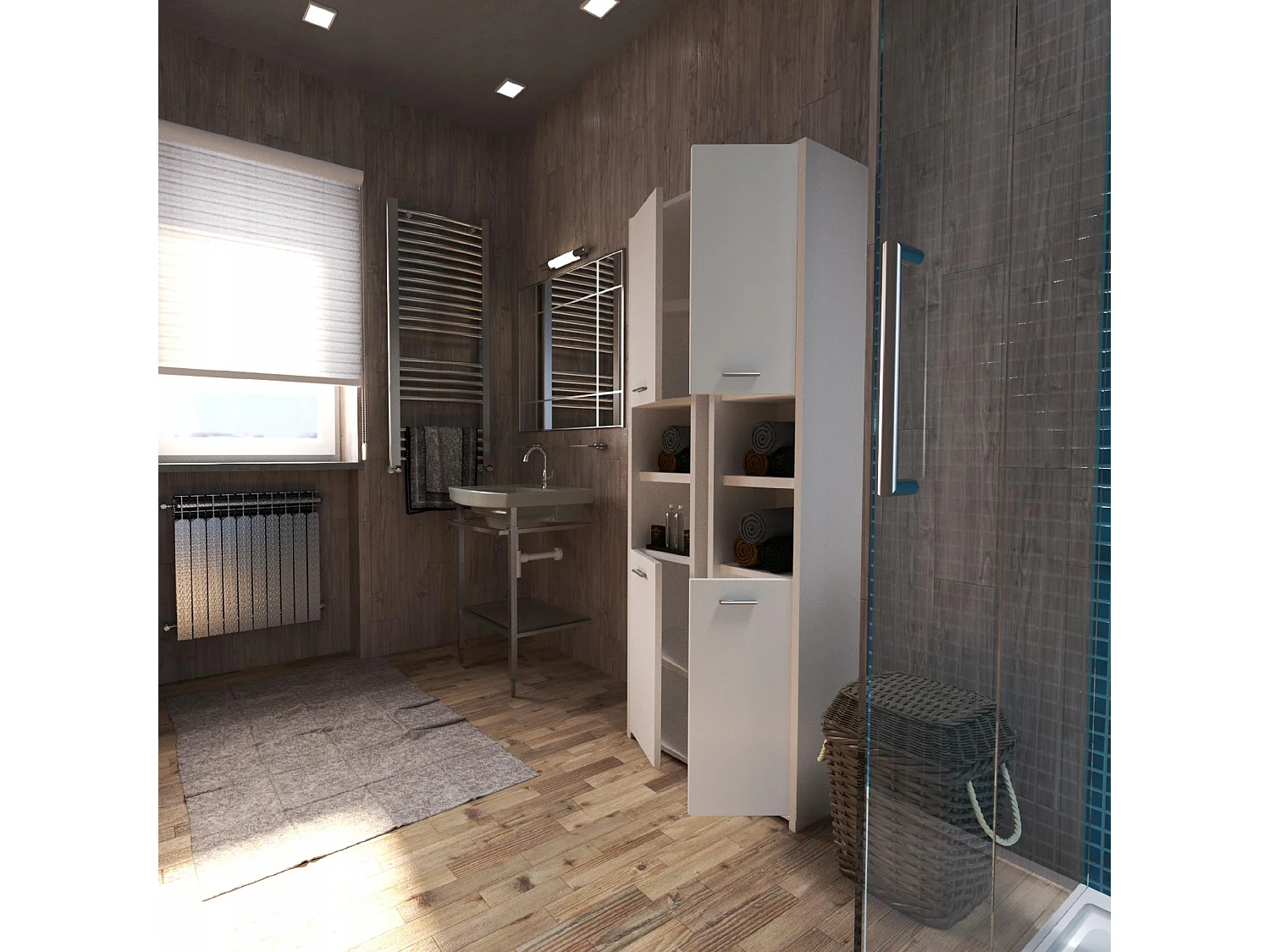 Colonne de salle de bain blanche mat 30x30x165cmm – armoire de salle de bain sur pied, meuble de rangement