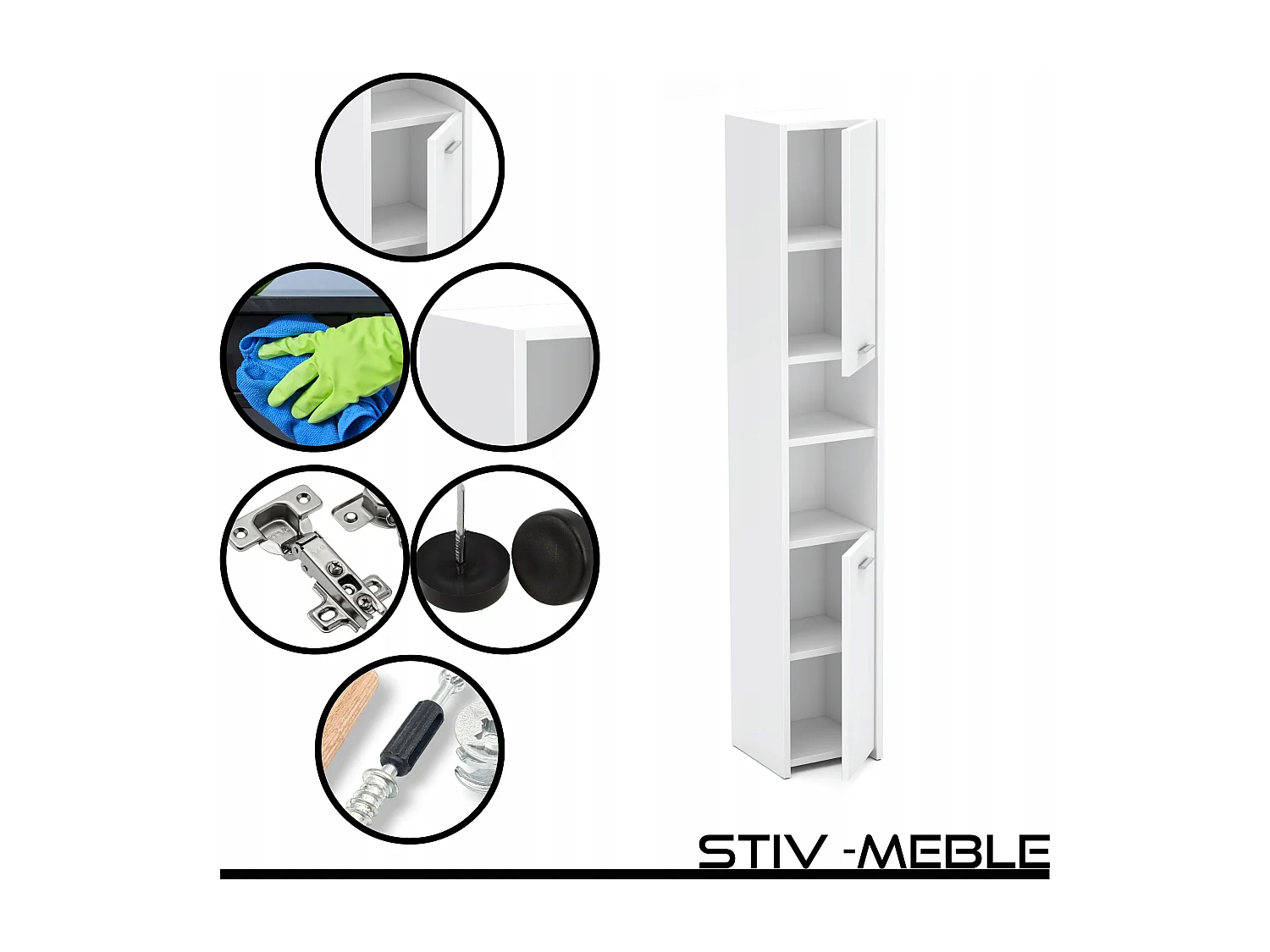 Colonne de salle de bain blanche mat 30x30x165cmm – armoire de salle de bain sur pied, meuble de rangement