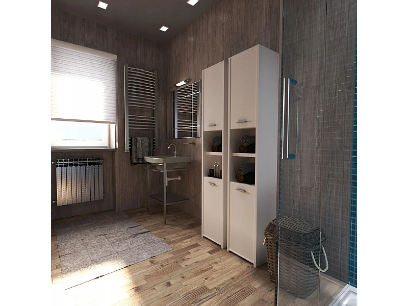 Colonne de salle de bain blanche mat 30x30x165cmm – armoire de salle de bain sur pied, meuble de rangement