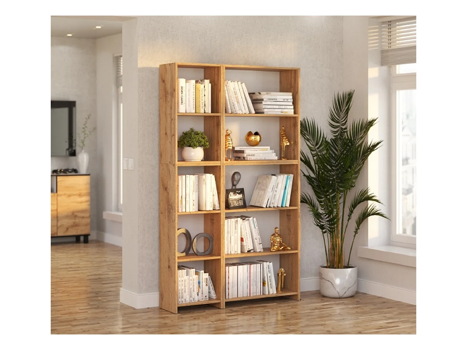 Bibliothèque -Étagère multifonction Chêne Wotan 5 niveaux  10 étagères 110X30x189cm – Pour livres, jouets et accessoires de bureau