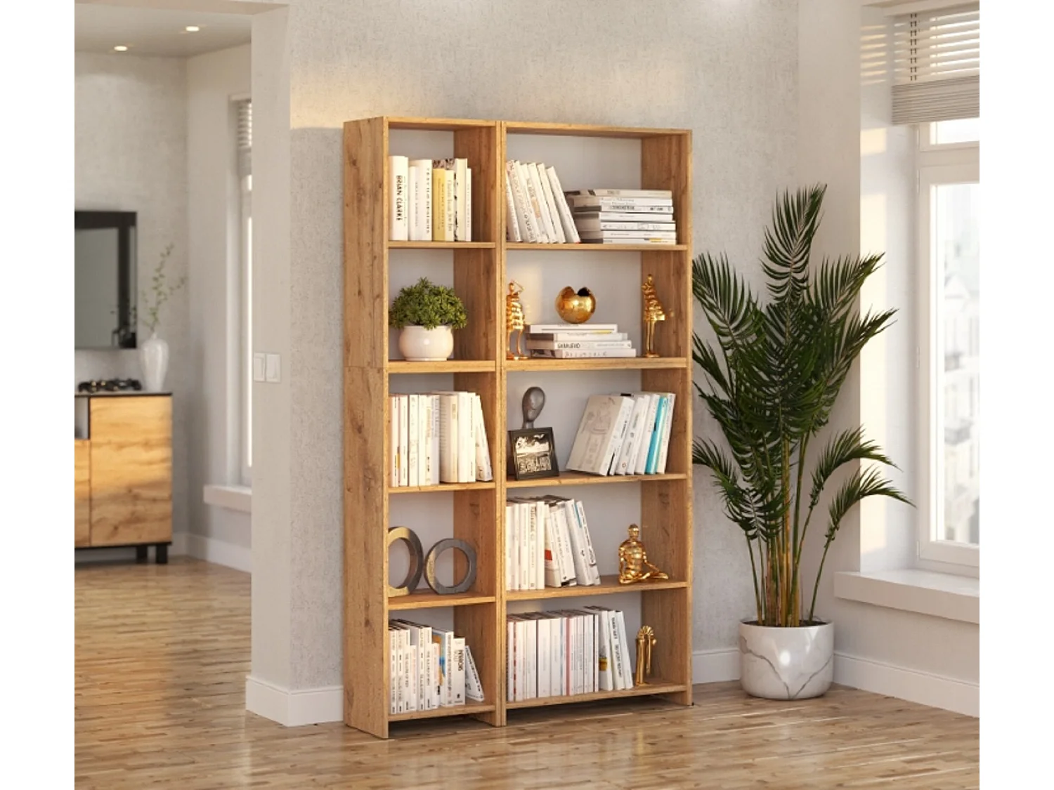 Bibliothèque -Étagère multifonction Chêne Wotan 5 niveaux  10 étagères 110X30x189cm – Pour livres, jouets et accessoires de bureau