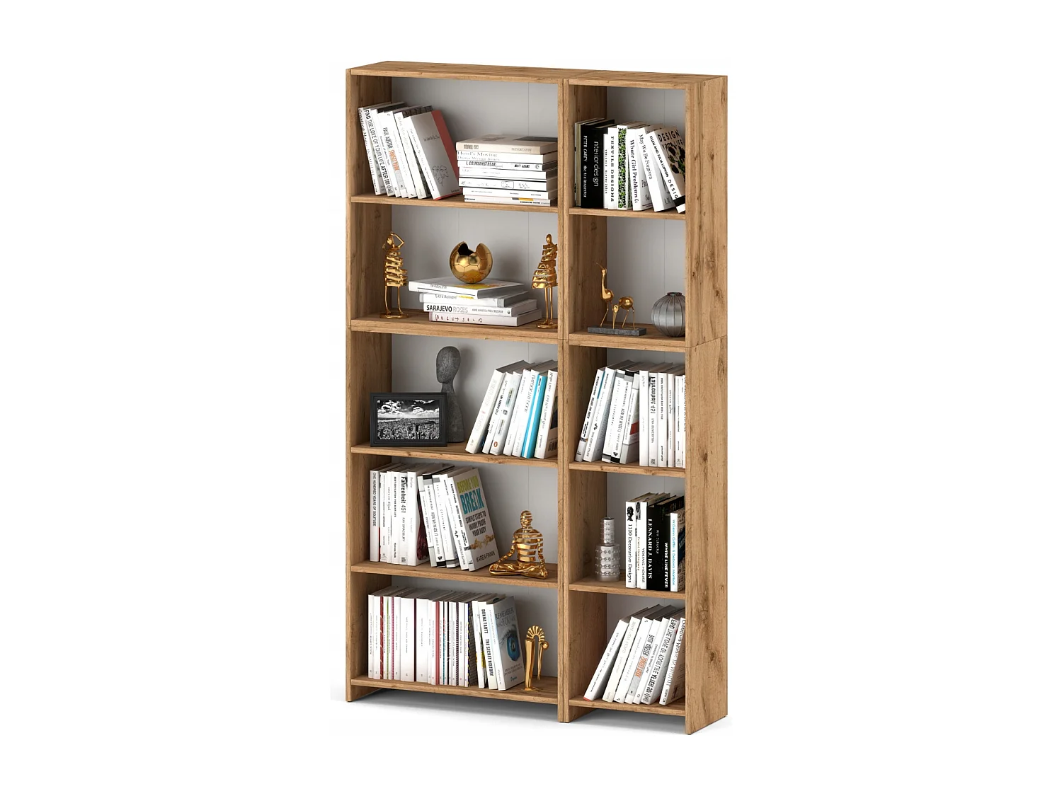 Bibliothèque -Étagère multifonction Chêne Wotan 5 niveaux  10 étagères 110X30x189cm – Pour livres, jouets et accessoires de bureau