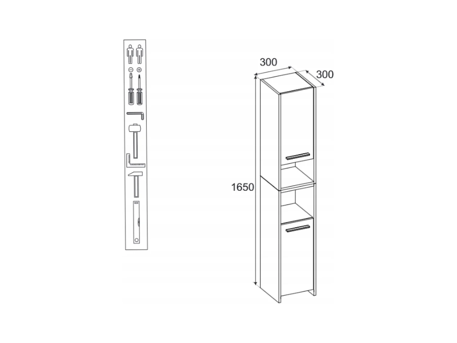 Colonne de salle de bain Gris +Chêne Wotan  30x30x165cm – armoire de salle de bain sur pied, meuble de rangement